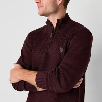 U.S. Polo Assn. Textured Quarter Zip Mens Mock Neck Long Sleeve Pullover Sweater