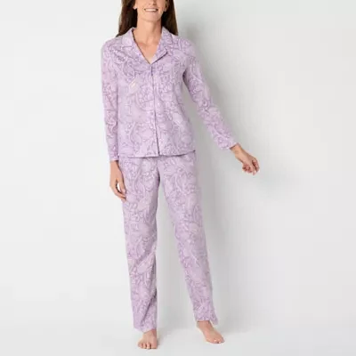 Adonna Womens Fleece Long Sleeve 2-pc. Pant Pajama Set