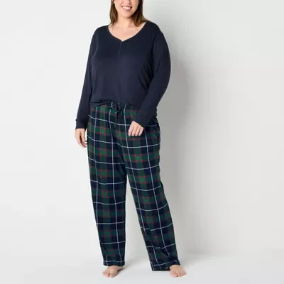 Liz Claiborne Cool and Calm Womens Plus Long Sleeve 2-pc. Pant Pajama Set