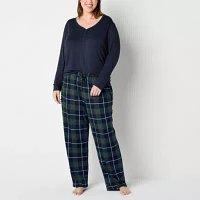 Liz Claiborne Cool and Calm Womens Plus Long Sleeve 2-pc. Pant Pajama Set