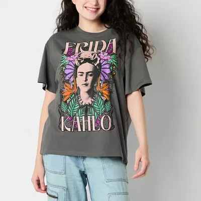 Jerry Leigh Juniors Frida Khalo Hispanic Heritage Boyfriend Tee Womens Crew Neck Short Sleeve Graphic T-Shirt