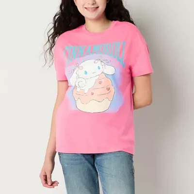 Juniors Cinnamoroll Boyfriend Womens Crew Neck Short Sleeve Hello Kitty Graphic T-Shirt