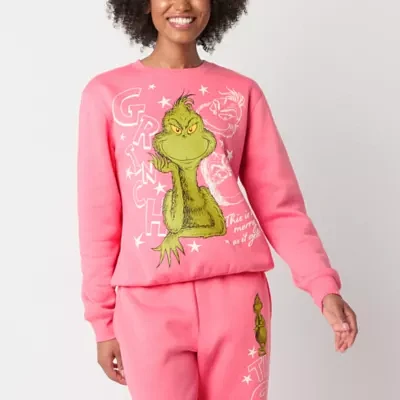 Juniors Womens Crew Neck Long Sleeve Grinch Sweatshirt