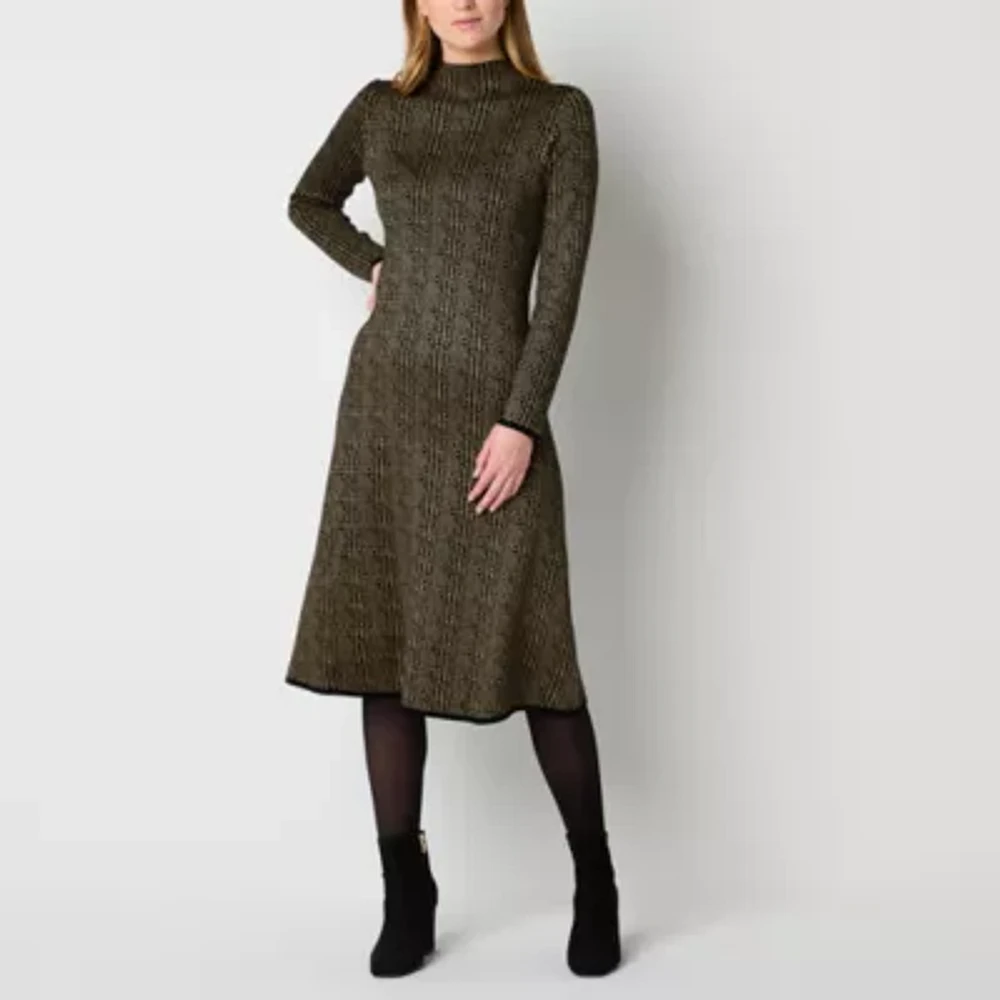 Danny & Nicole Womens Long Sleeve Plaid Midi Sweater Dress