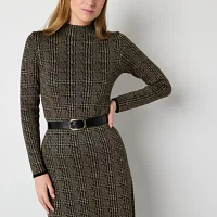 Danny & Nicole Womens Long Sleeve Plaid Midi Sweater Dress