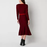 Danny & Nicole Womens Long Sleeve Geometric Midi Sweater Dress