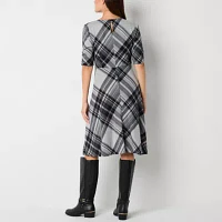 R & K Originals Womens 3/4 Sleeve Plaid Fit + Flare Dress