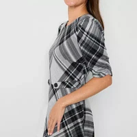 R & K Originals Womens 3/4 Sleeve Plaid Fit + Flare Dress