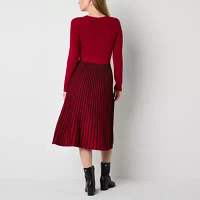 Robbie Bee Womens Long Sleeve Striped Midi Sweater Dress