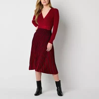 Robbie Bee Womens Long Sleeve Striped Midi Sweater Dress