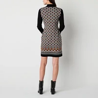 Robbie Bee Womens 3/4 Sleeve Geometric Midi Sweater Dress