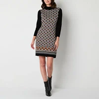 Robbie Bee Womens 3/4 Sleeve Geometric Midi Sweater Dress