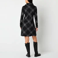 R & K Originals Womens Long Sleeve Plaid Shift Dress