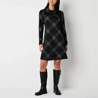 R & K Originals Womens Long Sleeve Plaid Shift Dress