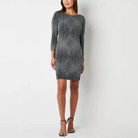 Jessica Howard Glitter Womens 3/4 Sleeve Shift Dress