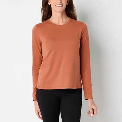 Xersion Womens Cotton Crew Neck Long Sleeve T-Shirt Tall