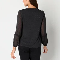 Frye and Co. Womens Split Crew Neck Long Sleeve Blouse