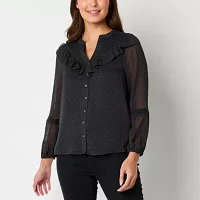 Frye and Co. Womens Split Crew Neck Long Sleeve Blouse