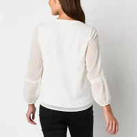 Frye and Co. Womens Split Crew Neck Long Sleeve Blouse