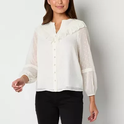 Frye and Co. Womens Split Crew Neck Long Sleeve Blouse