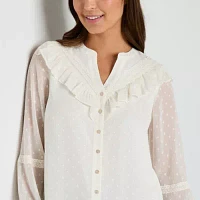 Frye and Co. Womens Split Crew Neck Long Sleeve Blouse