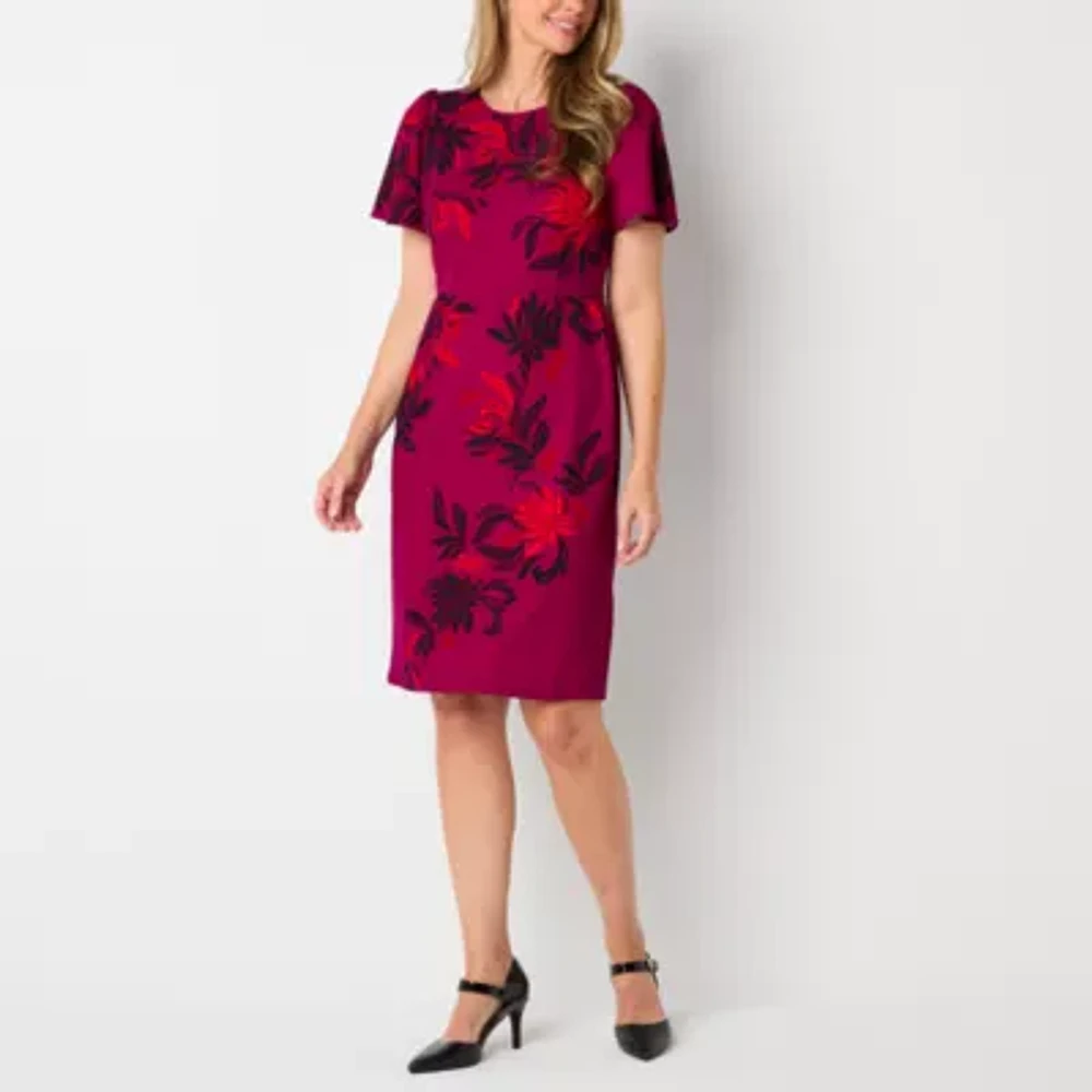 Liz Claiborne Womens Short Sleeve Floral Sheath Dress