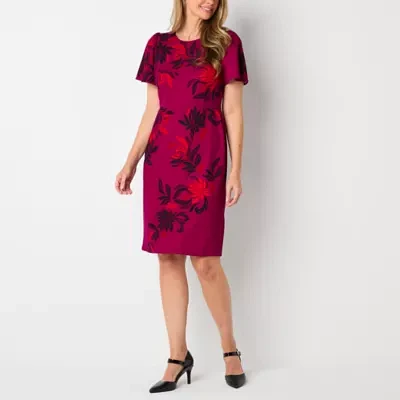 Liz Claiborne Womens Short Sleeve Floral Sheath Dress