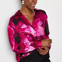 Worthington Womens Long Sleeve Satin Blouse