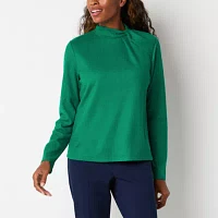 Liz Claiborne Womens Mock Neck Long Sleeve Blouse