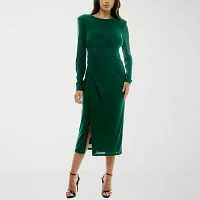 Premier Amour Womens Long Sleeve Midi Sheath Dress