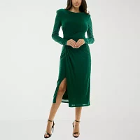 Premier Amour Womens Long Sleeve Midi Sheath Dress