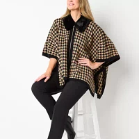 Black Label by Evan-Picone Houndstooth Womens 3/4 Sleeve Zipper Cardigan