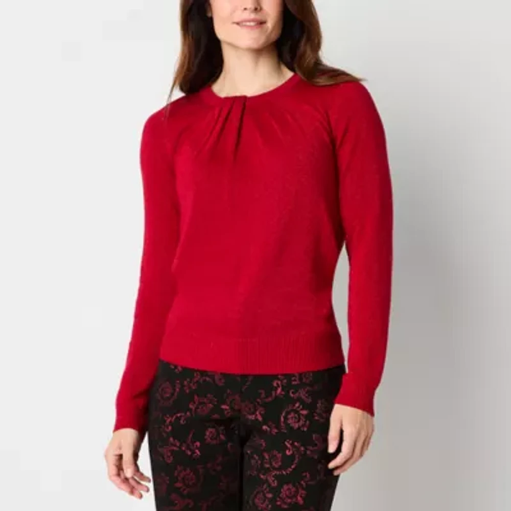 Liz Claiborne Womens Round Neck Adaptive Long Sleeve Adjustable Features Easy-on + Easy-off Pullover Sweater