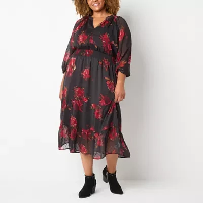 Frye and Co. Floral Womens Long Sleeve Maxi Dress Plus