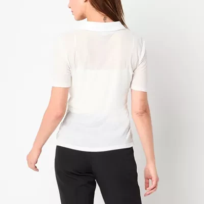 Worthington Womens Y Neck Short Sleeve Polo Shirt
