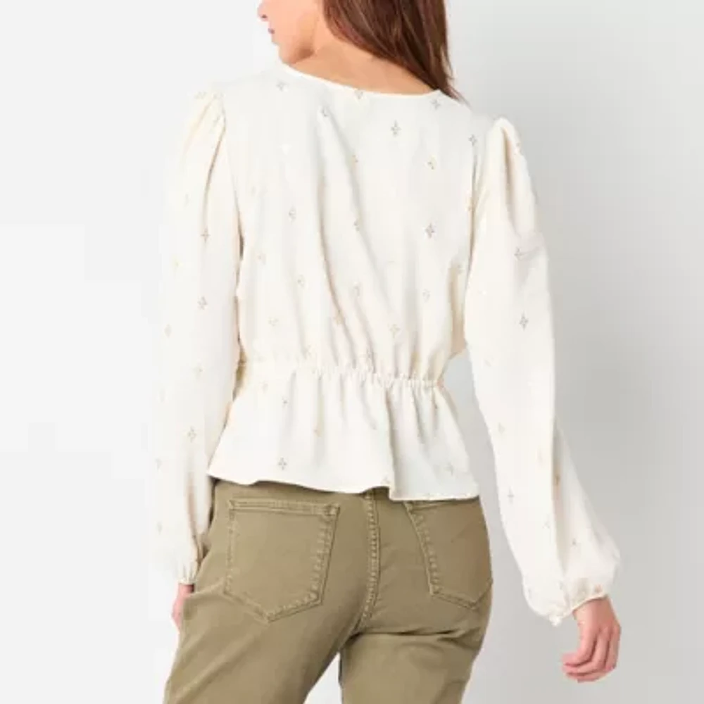 a.n.a Womens V Neck Shine Long Sleeve Blouse