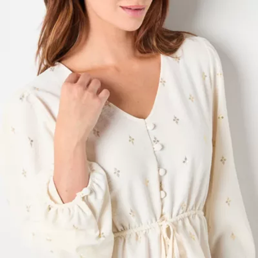 a.n.a Womens V Neck Shine Long Sleeve Blouse