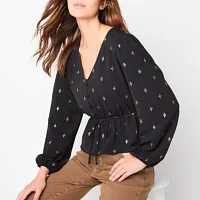 a.n.a Womens V Neck Shine Long Sleeve Blouse