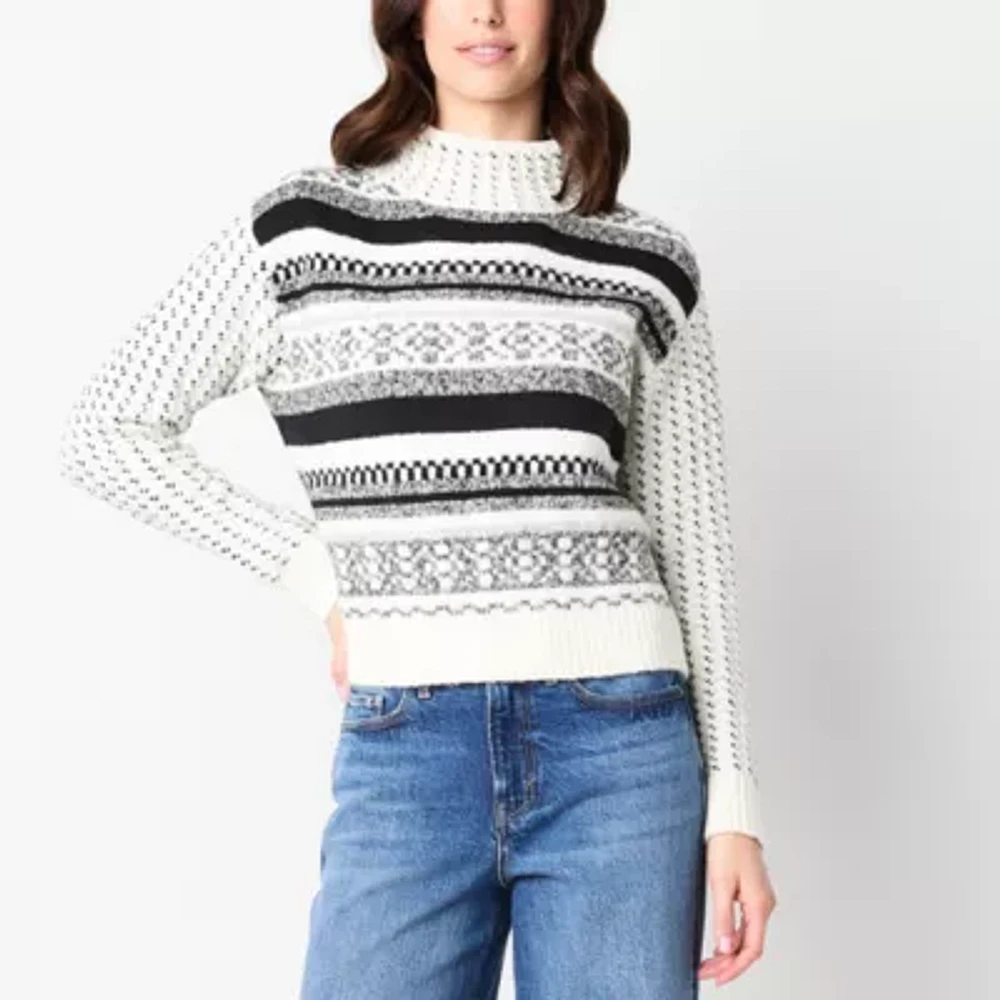 a.n.a Womens Mock Neck Long Sleeve Fair isle Pullover Sweater