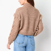 a.n.a Womens Mock Neck Long Sleeve Cable Knit Fringe Pullover Sweater