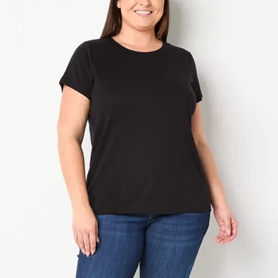 St. John's Bay Womens Plus Crew Neck Short Sleeve T-Shirt