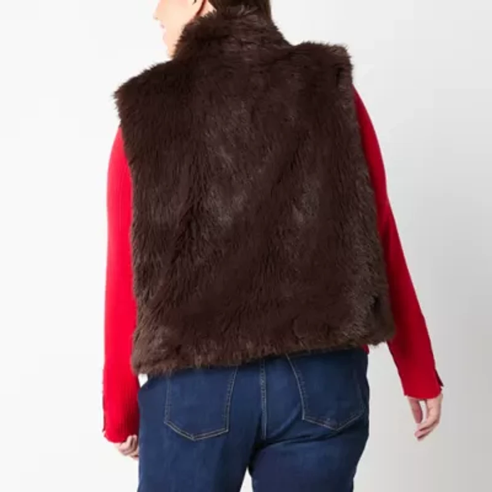 Liz Claiborne Womens Faux Fur Vest Plus