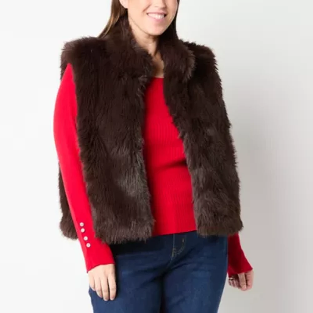 Liz Claiborne Womens Faux Fur Vest Plus