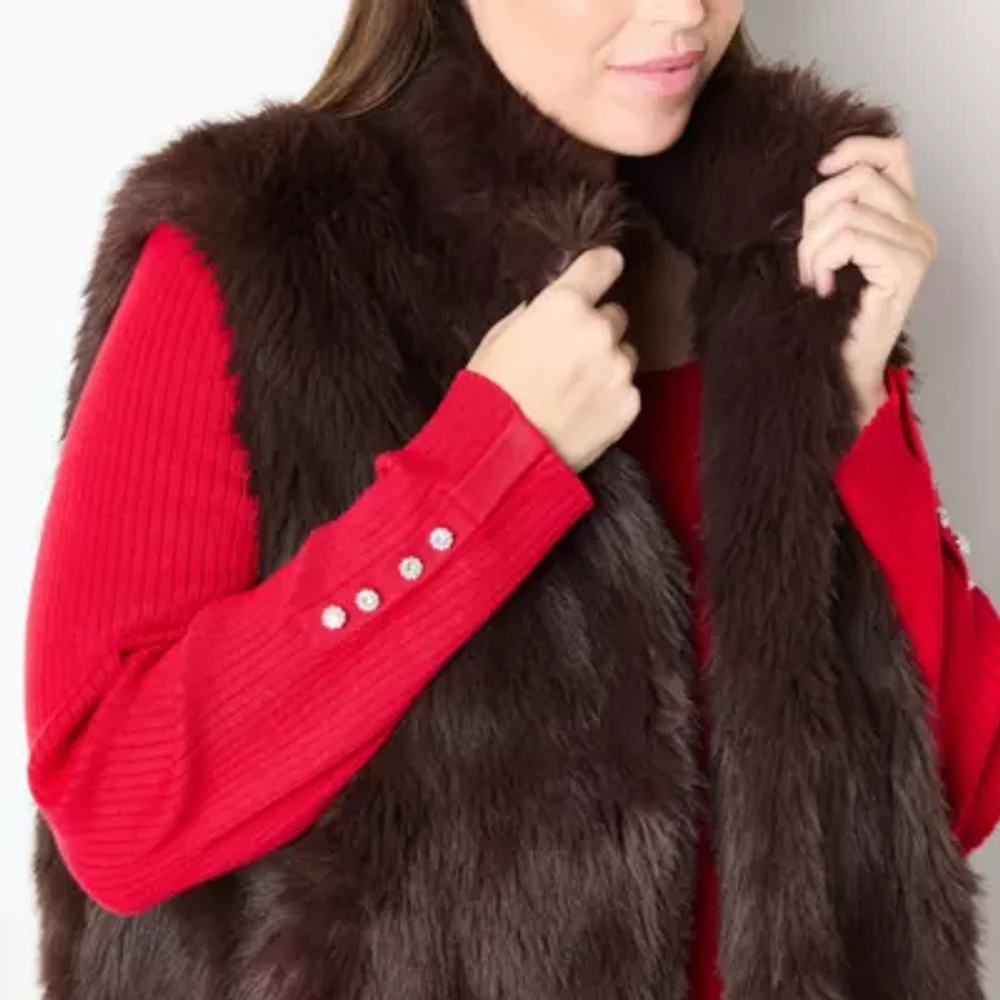 Liz Claiborne Womens Faux Fur Vest Plus