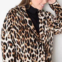 Liz Claiborne Plus Womens Long Sleeve Open Front Animal Cardigan