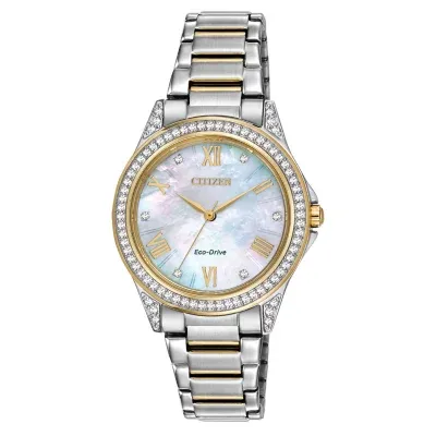 Drive from Citizen Womens Crystal Accent Two Tone Stainless Steel Bracelet Watch Em0234-59d