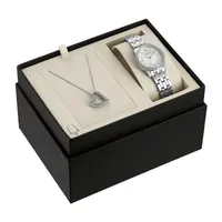 Bulova Womens Crystal Accent Silver Tone Stainless Steel 2-pc. Watch Boxed Set-96x155