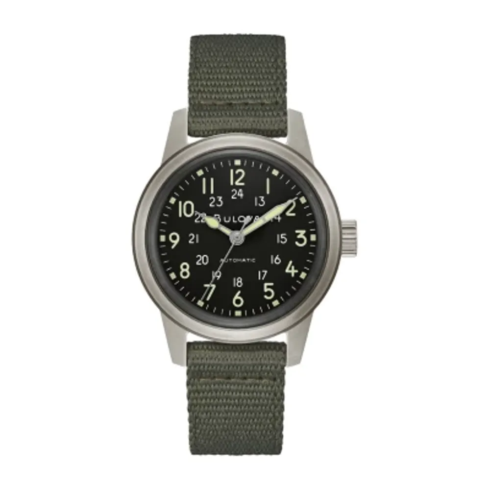 Bulova Military Mens Green Strap Watch 96a259