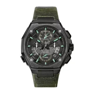 Bulova Precisionist Mens Chronograph Green Leather Bracelet Watch 98b355