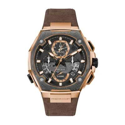 Bulova Precisionist Mens Chronograph Brown Leather Bracelet Watch 98b356